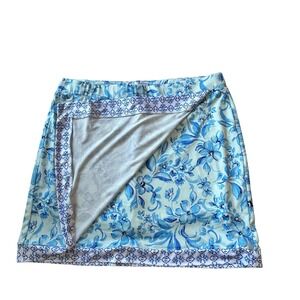 Stella Parker Skort L Blue Floral Print UPF‎ 50 Sun Protection NWT